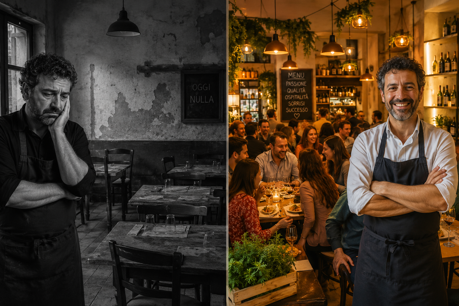 Confronto tra un ristorante gestito con piattaforme tradizionali e uno potenziato con Ristonuvio