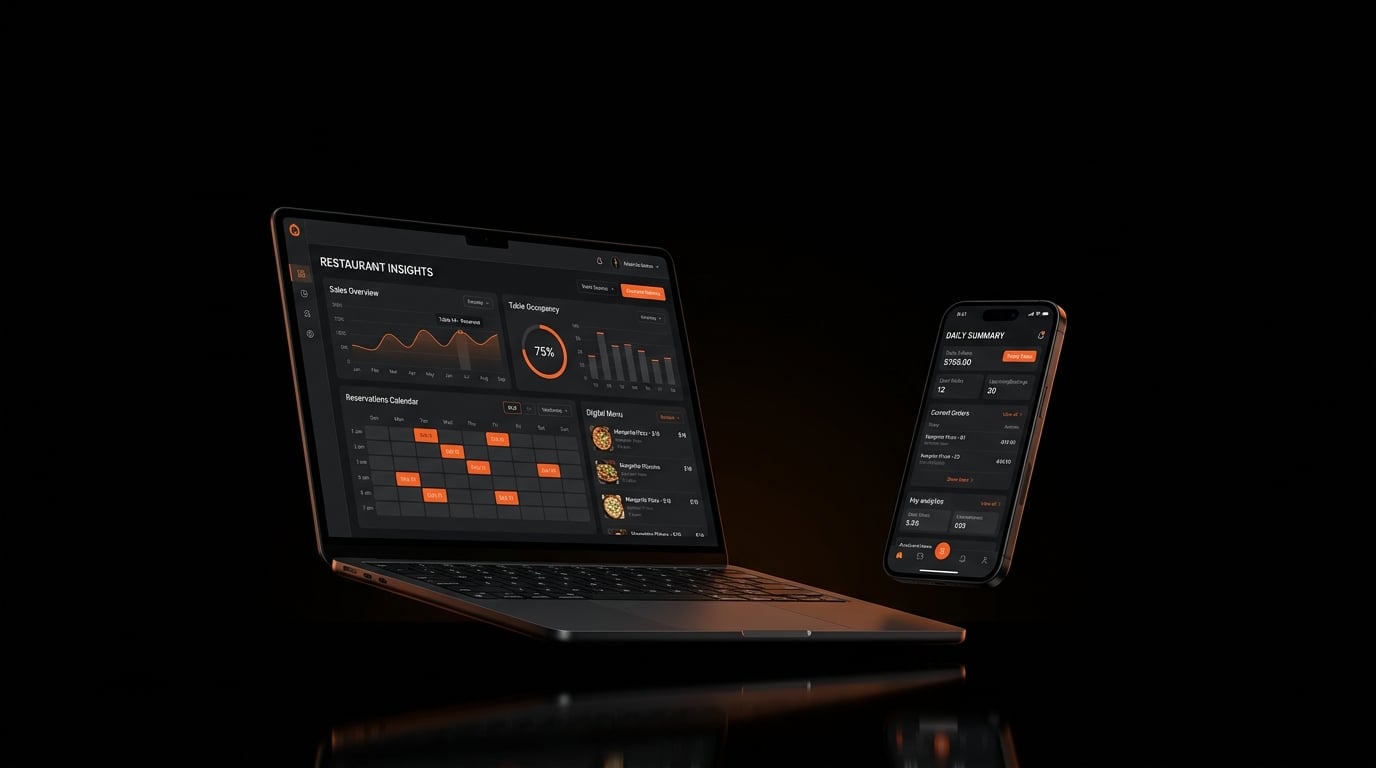 Ristonuvio OS — dashboard gestionale ristorante su laptop e smartphone
